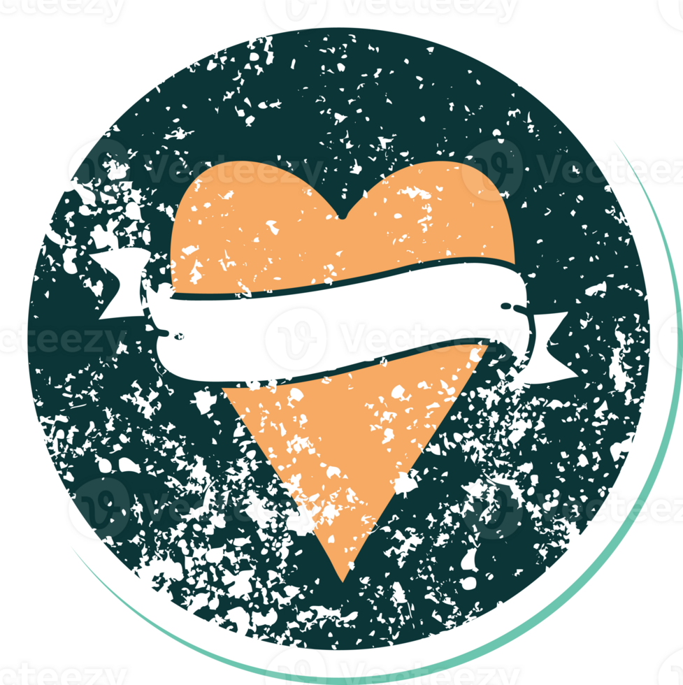 iconic distressed sticker tattoo style image of a heart and banner png