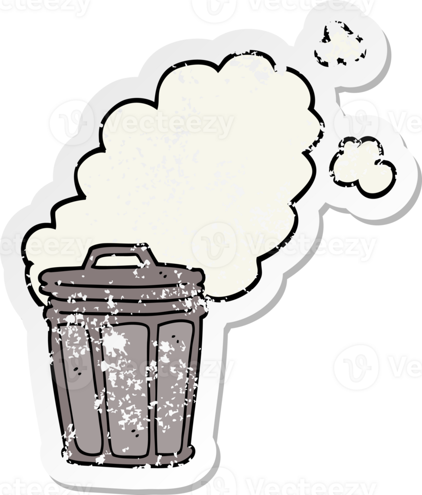 distressed sticker of a cartoon stinky garbage can png