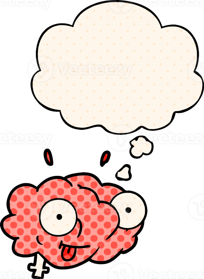 funny cartoon brain with thought bubble in comic book style png