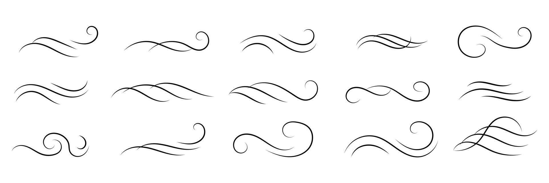 Calligraphy wavy line elements set. vector