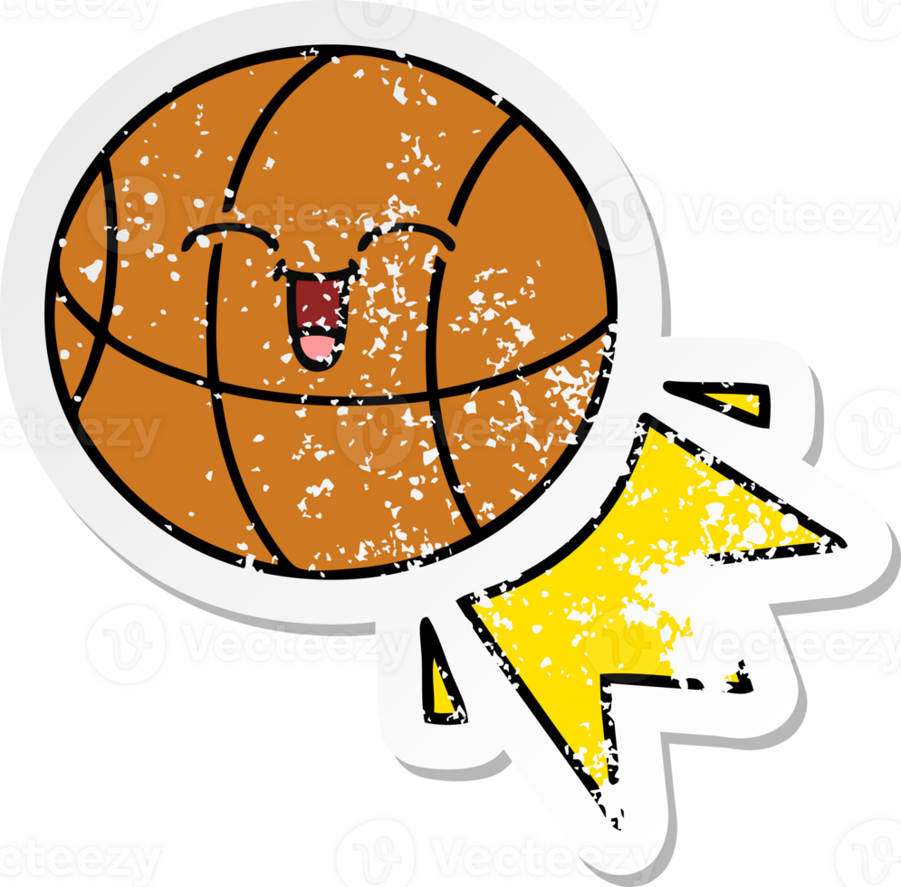 distressed sticker of a cute cartoon basketball png