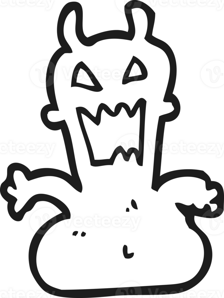 hand drawn black and white cartoon little alien png