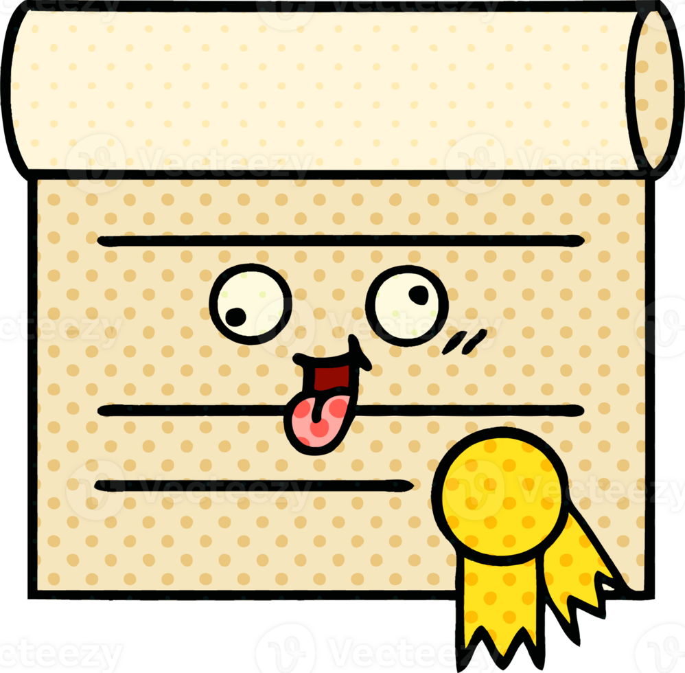 comic book style cartoon of a certificate png