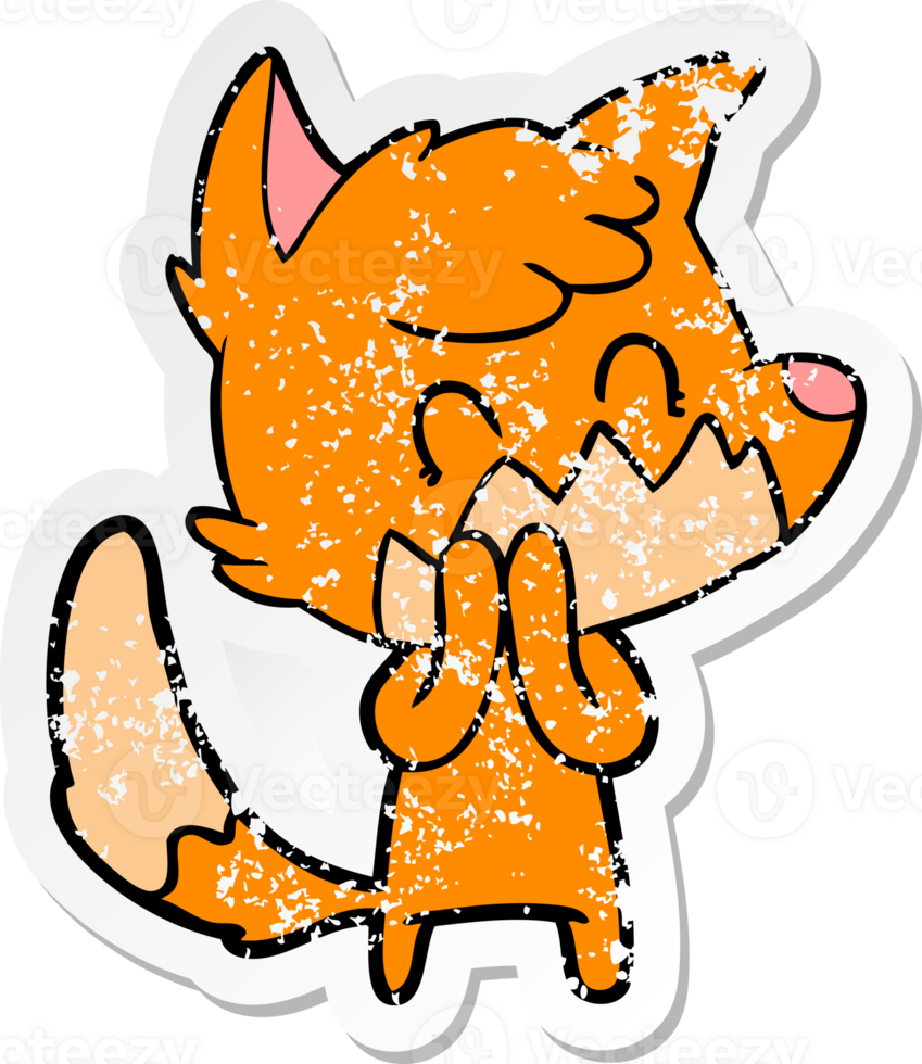 distressed sticker of a cartoon friendly fox png