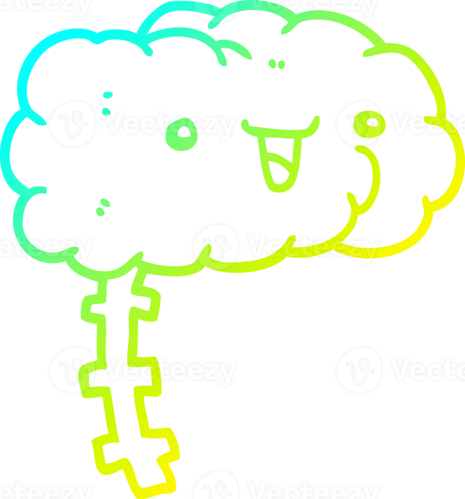 cold gradient line drawing of a happy cartoon brain png