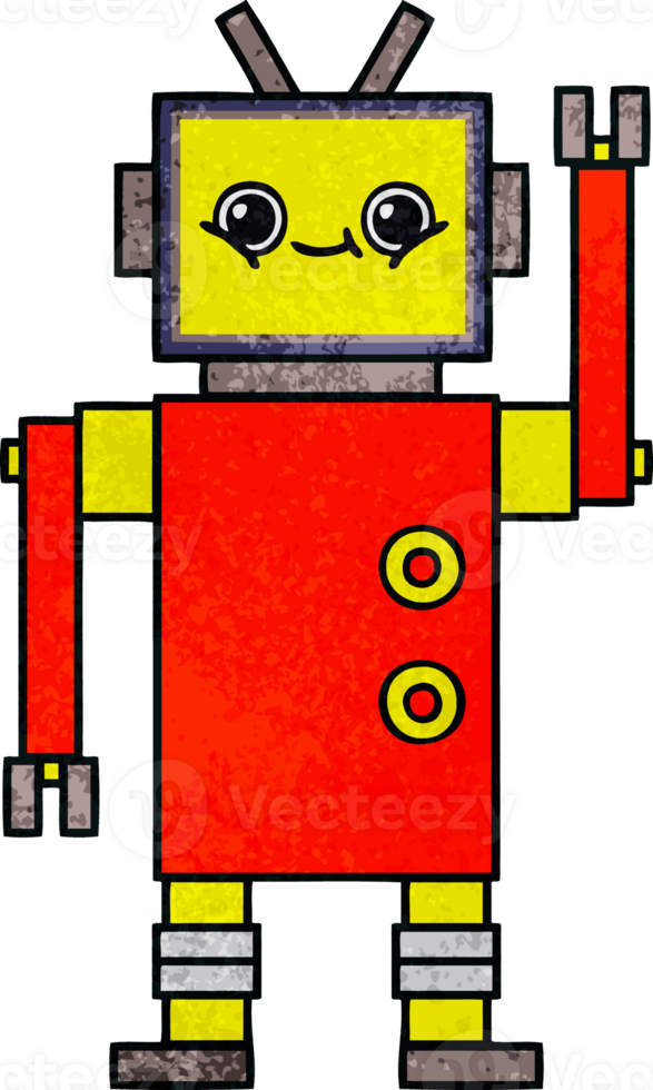 retro grunge texture cartoon of a robot png