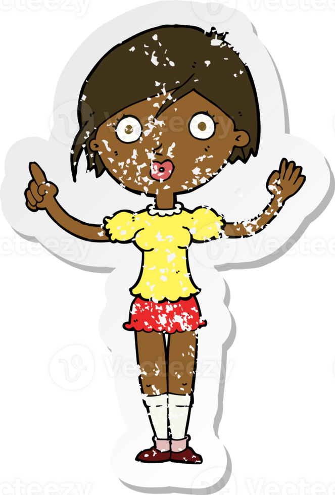 retro distressed sticker of a cartoon girl asking question png