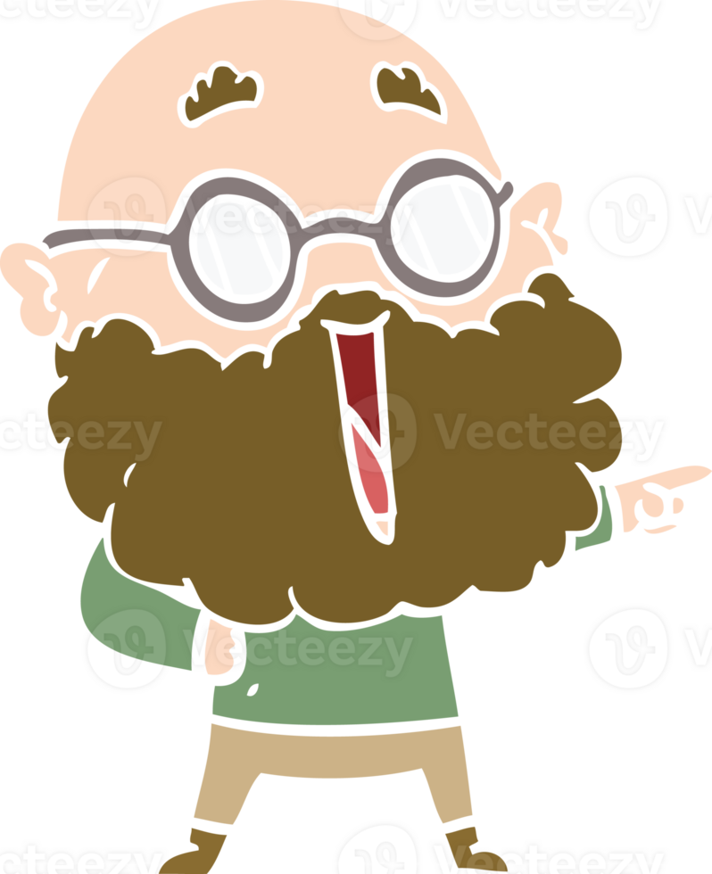 flat color style cartoon joyful man with beard pointing finger png