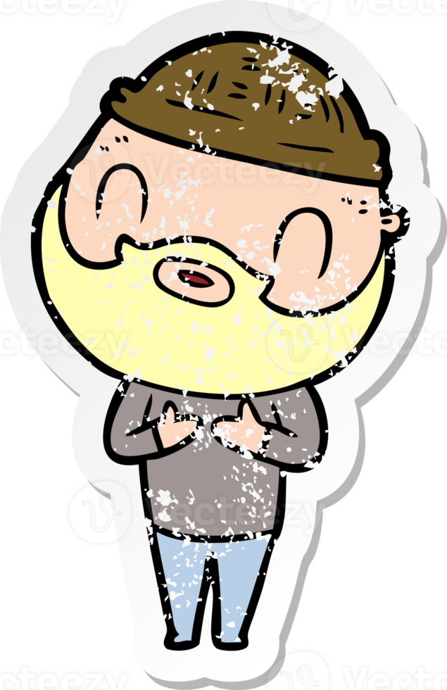 distressed sticker of a cartoon bearded man png