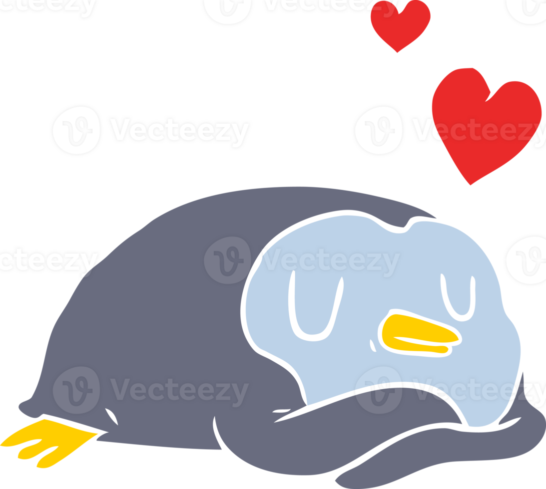 flat color style cartoon penguin in love png