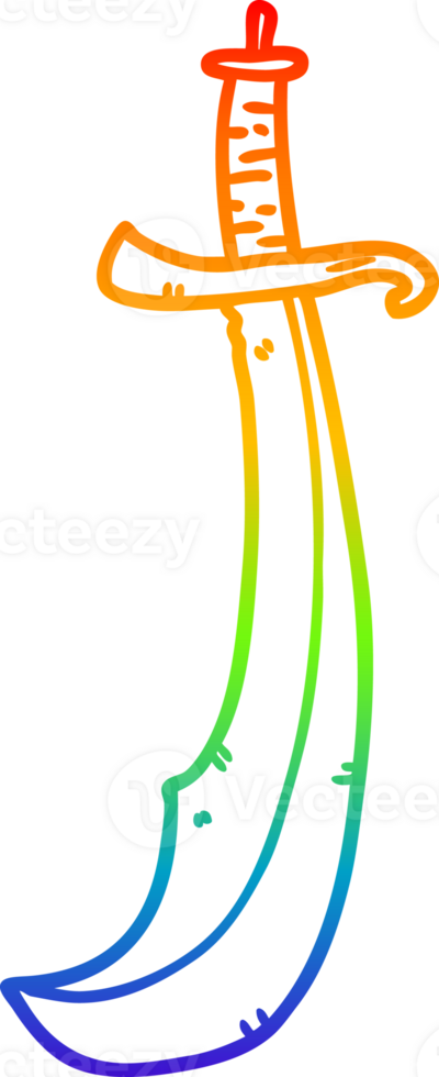 rainbow gradient line drawing of a curved sword png