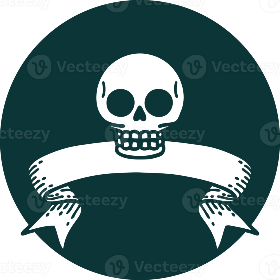 tattoo style icon with banner of a skull png