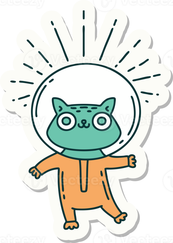 sticker of a tattoo style cat in astronaut suit png
