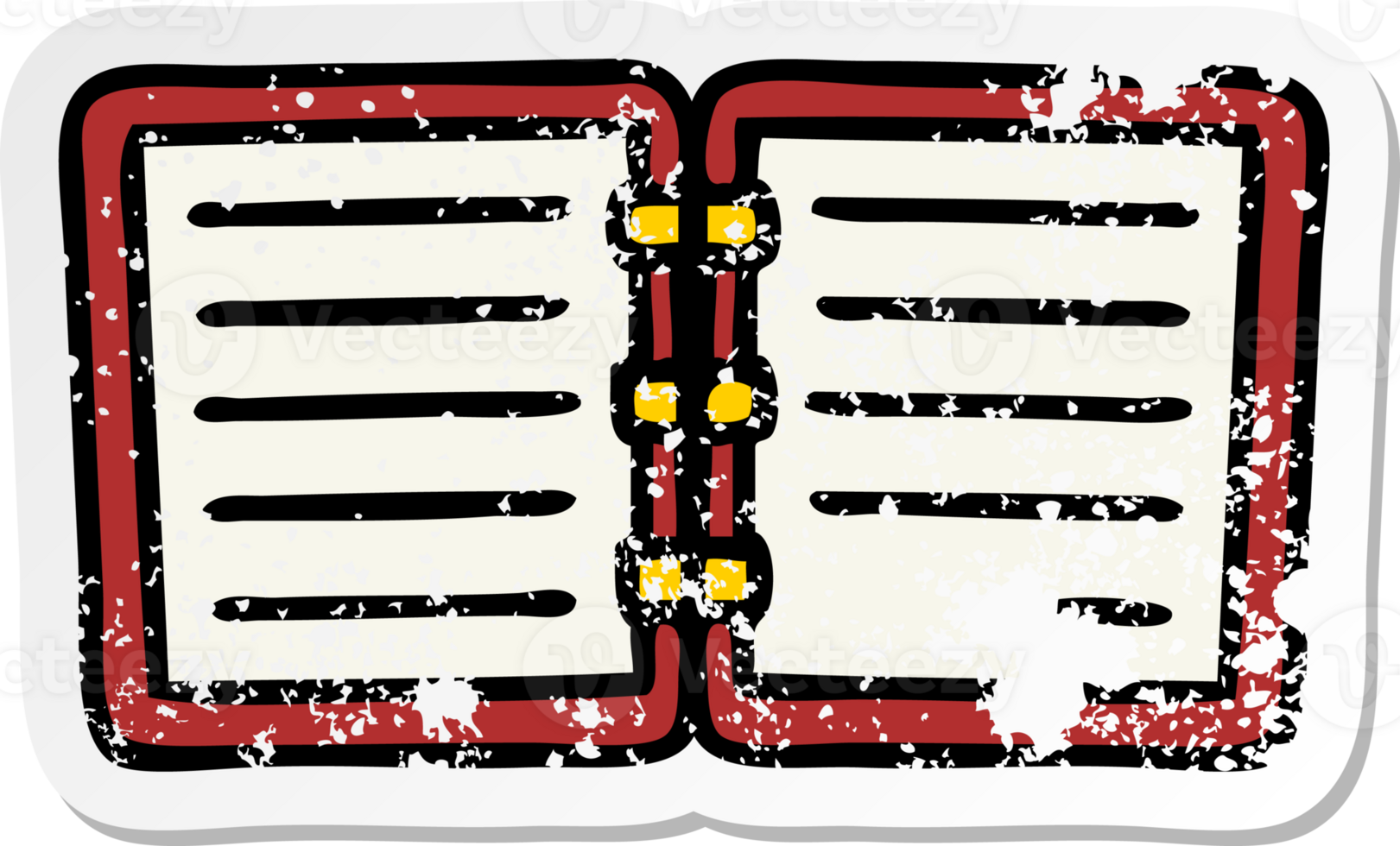 distressed sticker of a cute cartoon open diary png