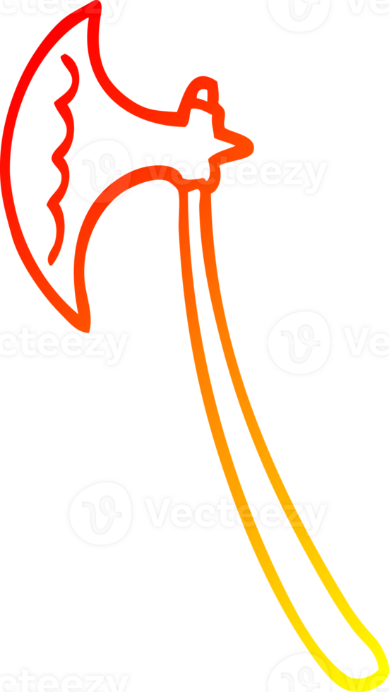 warm gradient line drawing of a cartoon medieval axe png