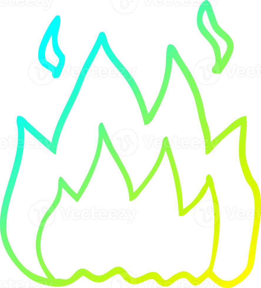 cold gradient line drawing of a cartoon fire burning png