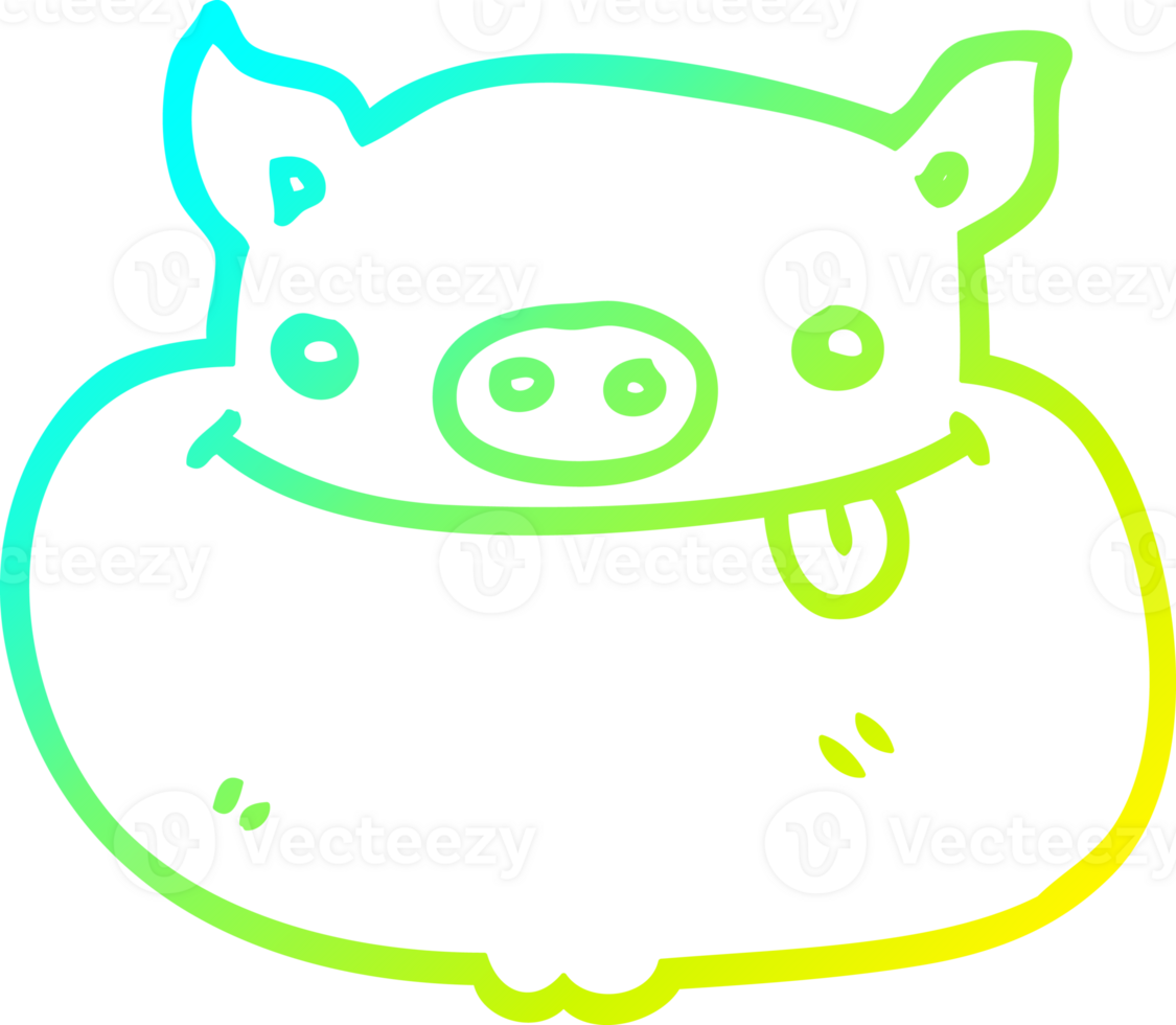 cold gradient line drawing of a cartoon happy pig face png