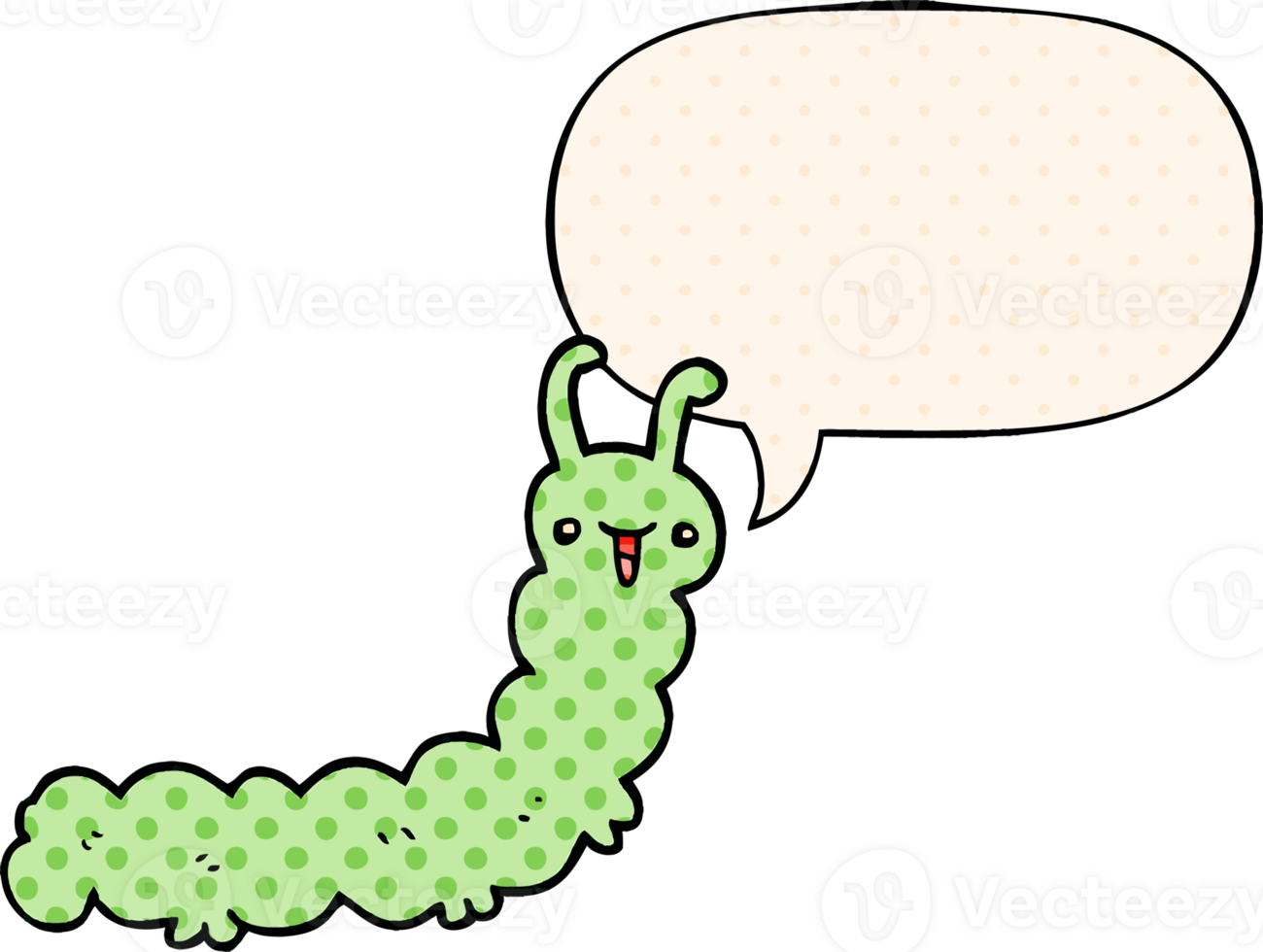 cartoon caterpillar with speech bubble in comic book style png