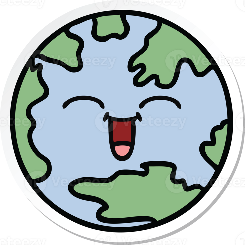 sticker of a cute cartoon planet earth png