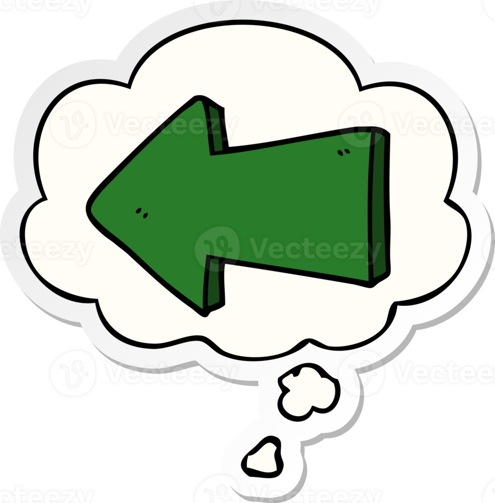 cartoon pointing arrow with thought bubble as a printed sticker png