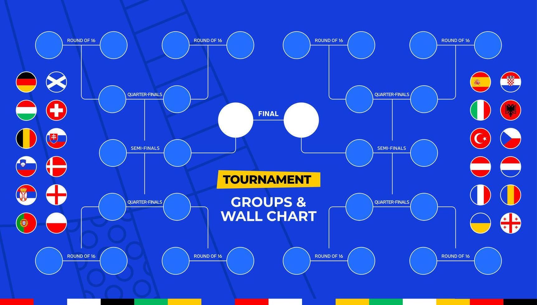 fútbol americano 2024 partido calendario torneo pared gráfico soporte fútbol americano resultados mesa con banderas y grupos de europeo países ilustración vector