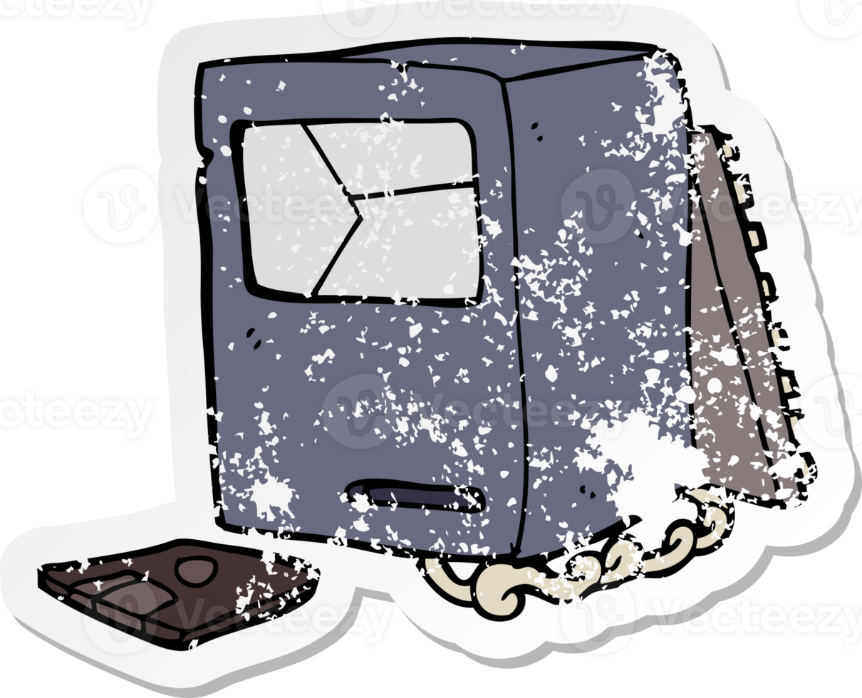 distressed sticker of a cartoon broken old computer png