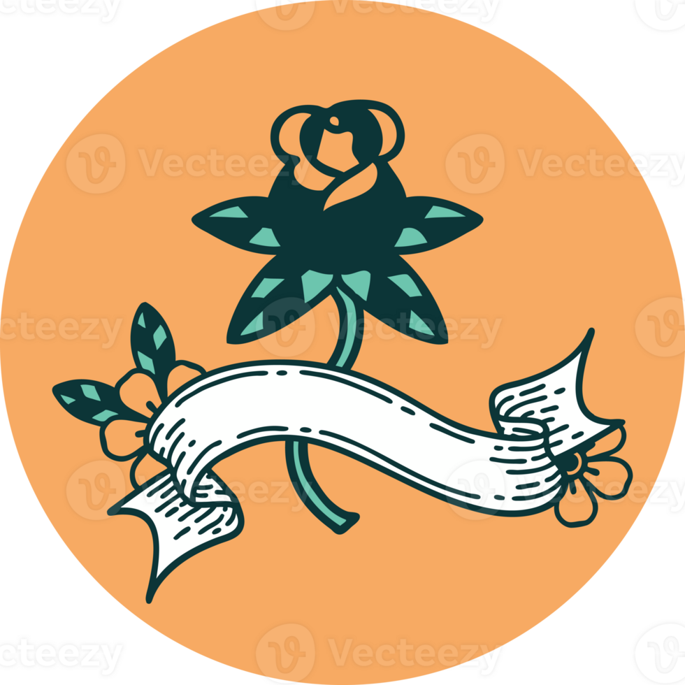 tattoo style icon with banner of rose png