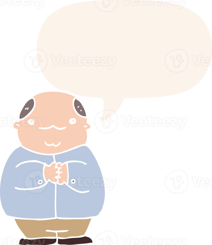 cartoon balding man with speech bubble in retro style png