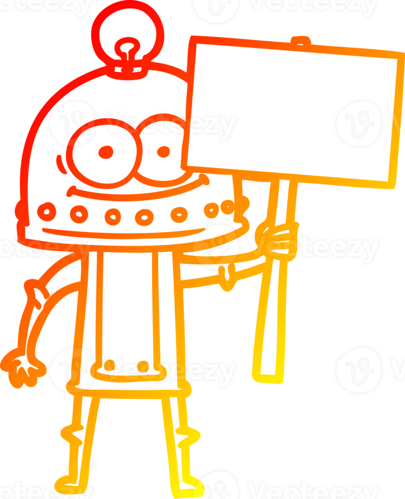 warm gradient line drawing of a happy carton robot with light bulb png
