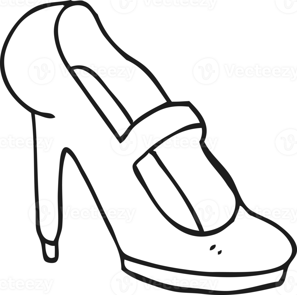 hand drawn black and white cartoon high heeled shoe png