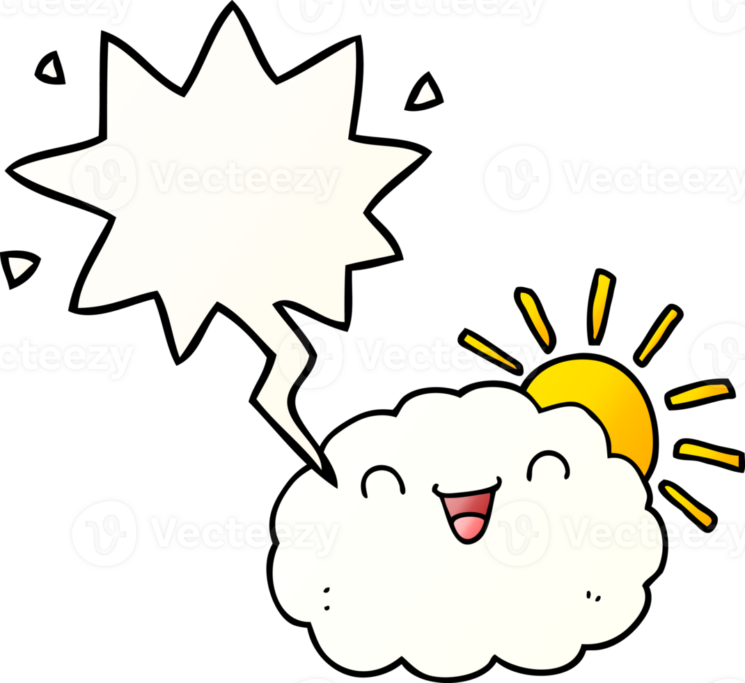 happy cartoon cloud with speech bubble in smooth gradient style png
