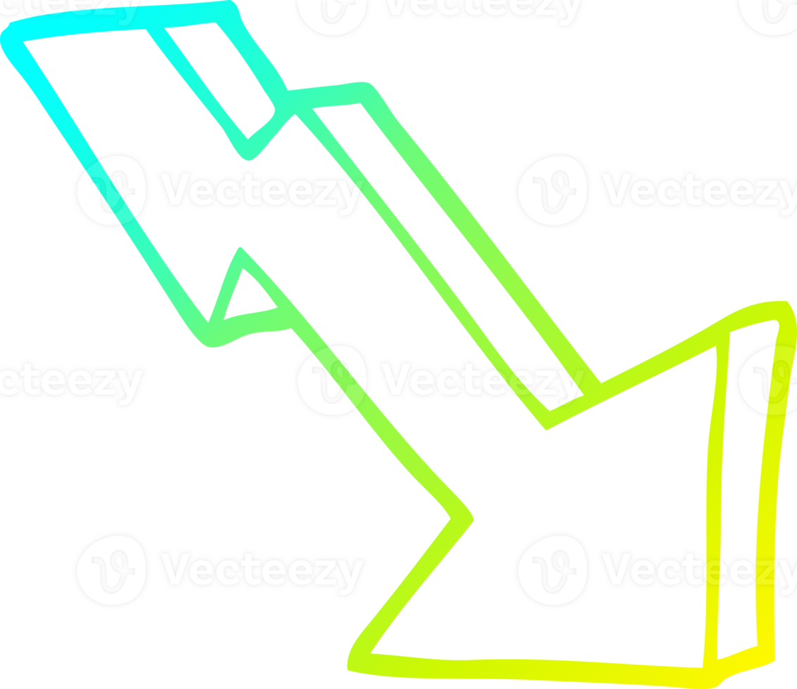 cold gradient line drawing of a cartoon business loss arrow png