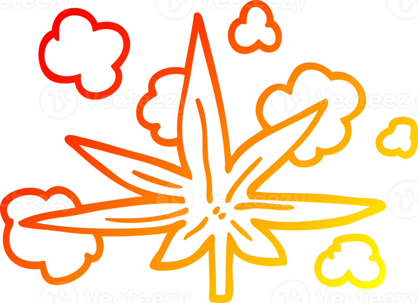 warm gradient line drawing of a cartoon marijuana leaf png