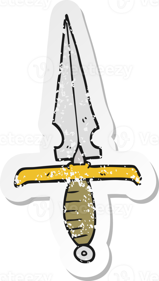 retro distressed sticker of a cartoon dagger png