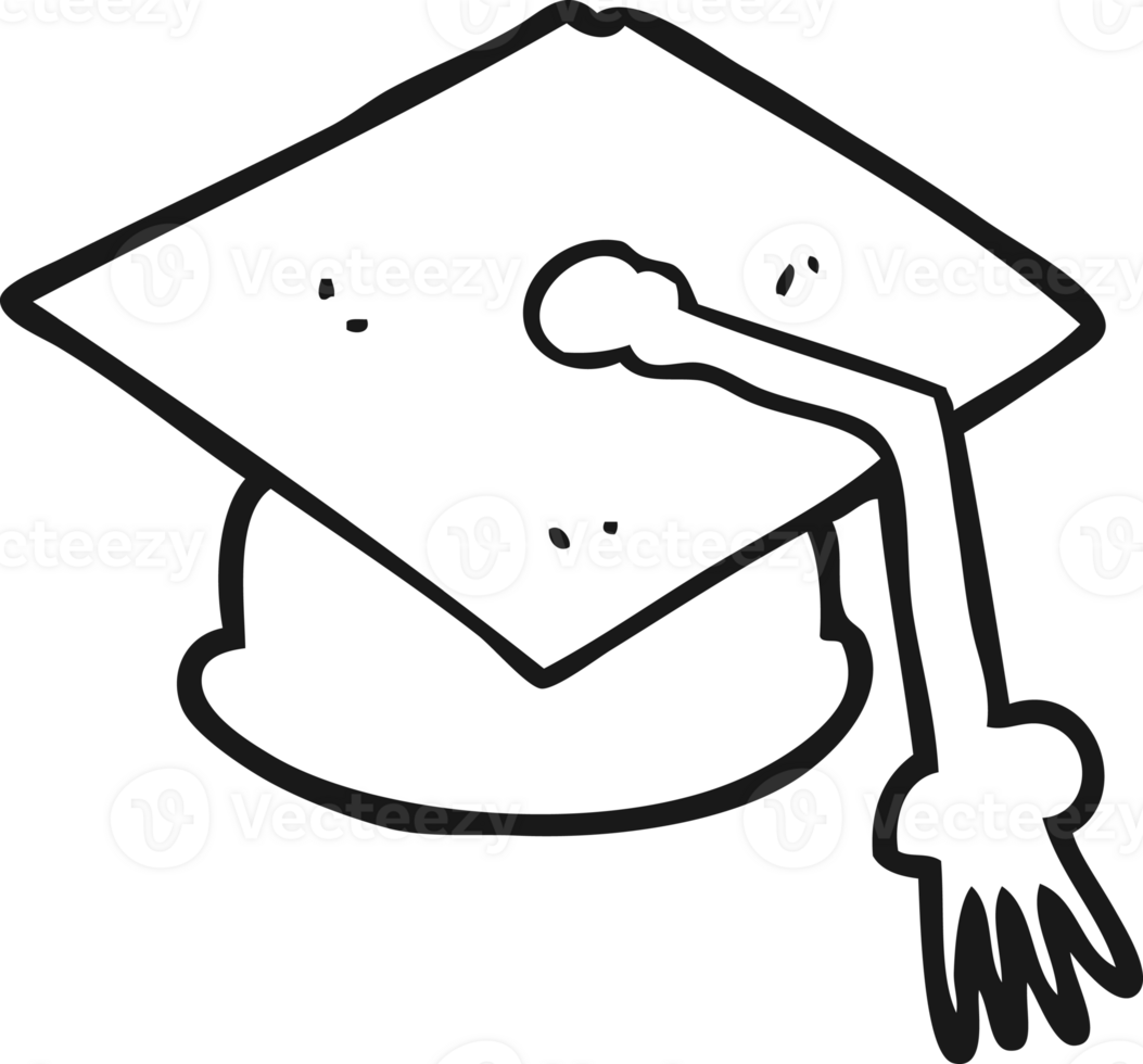 hand drawn black and white cartoon graduation cap png