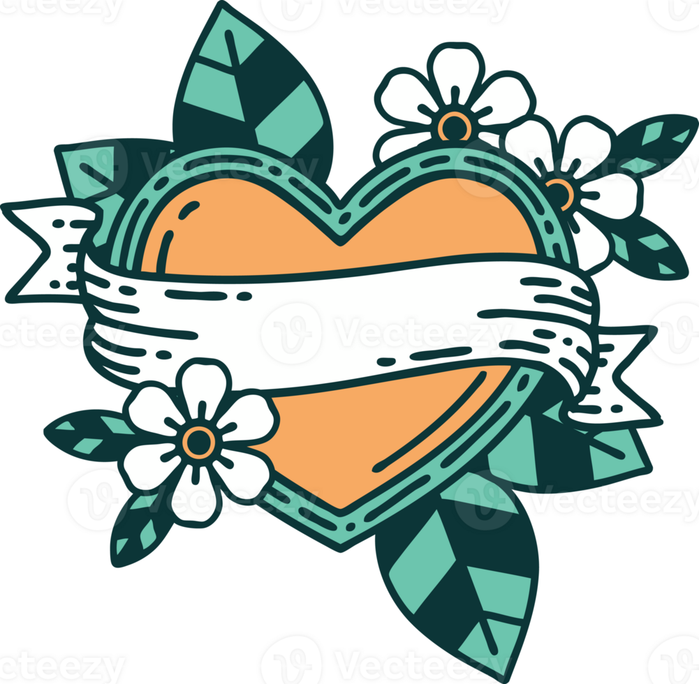 iconic tattoo style image of a heart and banner png