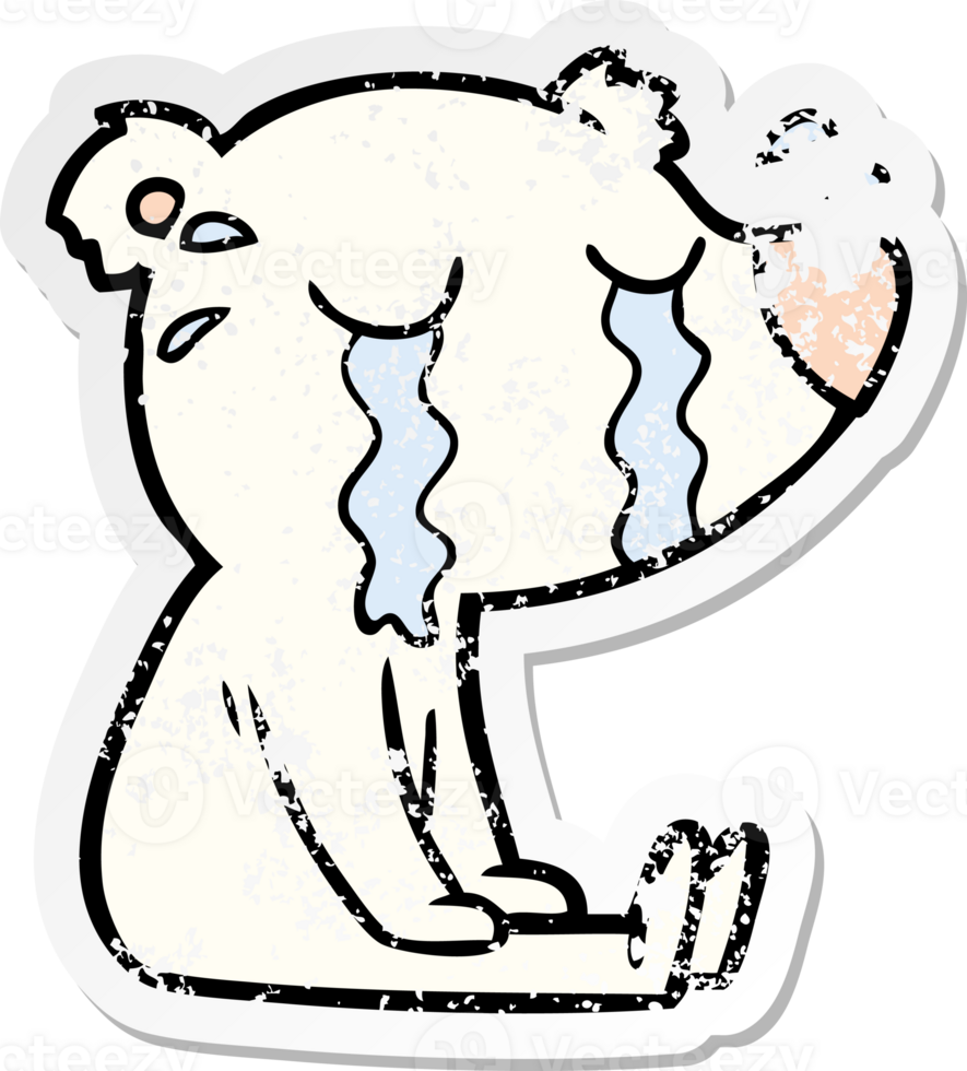 distressed sticker of a cartoon crying sitting polar bear png