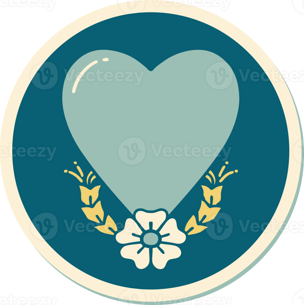 sticker of tattoo in traditional style of a heart and flower png