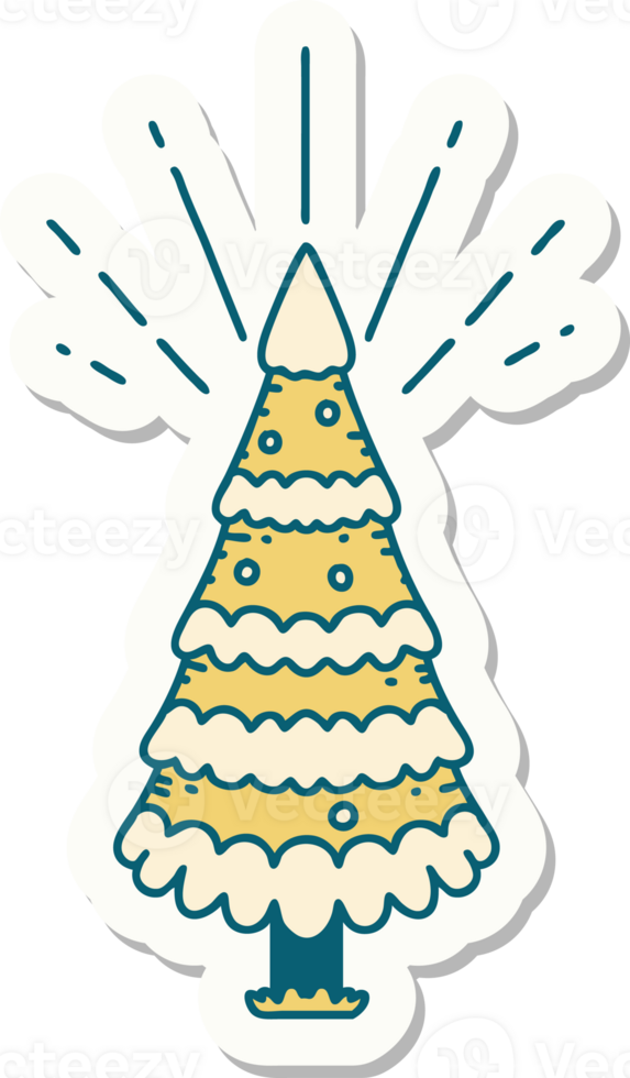 sticker of a tattoo style snow covered pine tree png