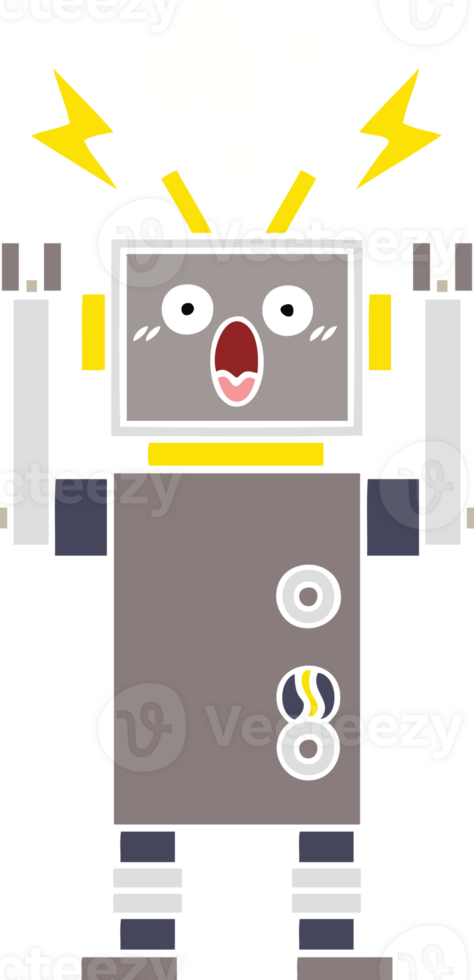 flat color retro cartoon of a malfunctioning robot png