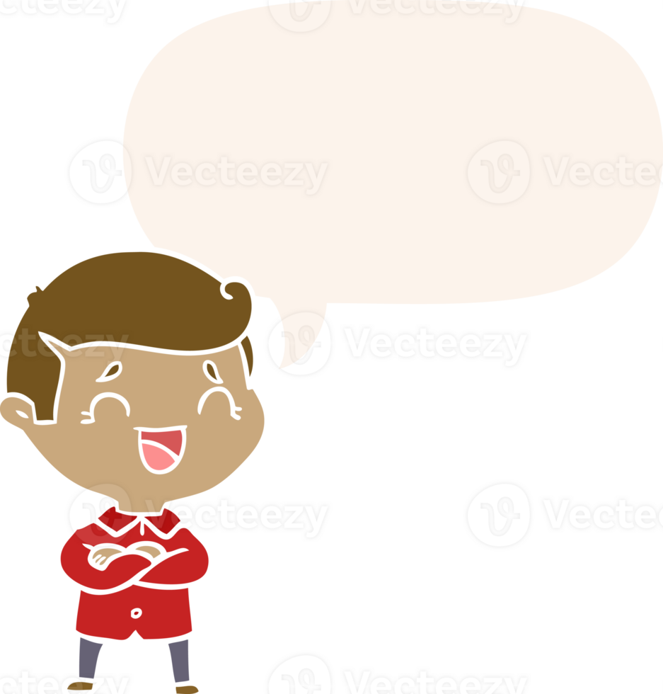 cartoon laughing man with speech bubble in retro style png