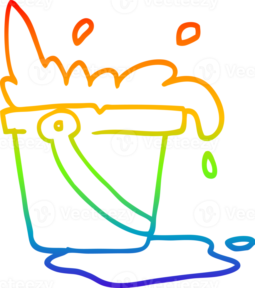 rainbow gradient line drawing of a cartoon water and bucket png