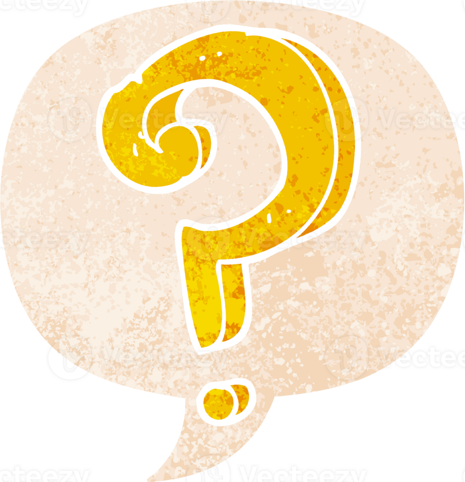 cartoon question mark with speech bubble in grunge distressed retro textured style png