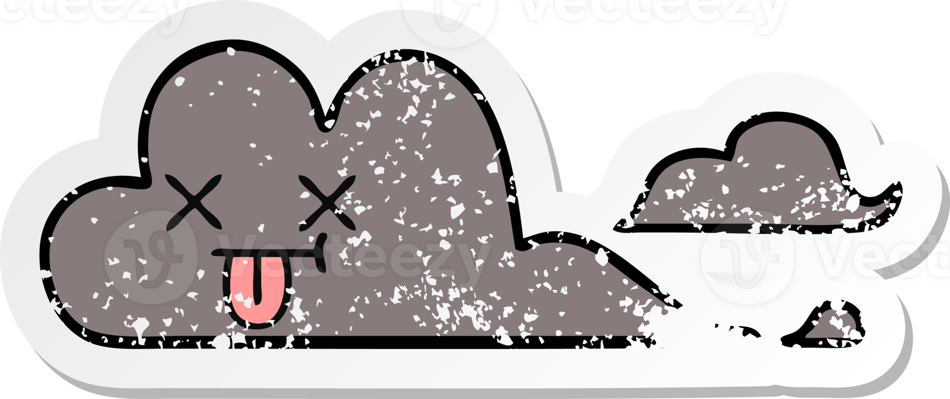 distressed sticker of a cute cartoon storm cloud png