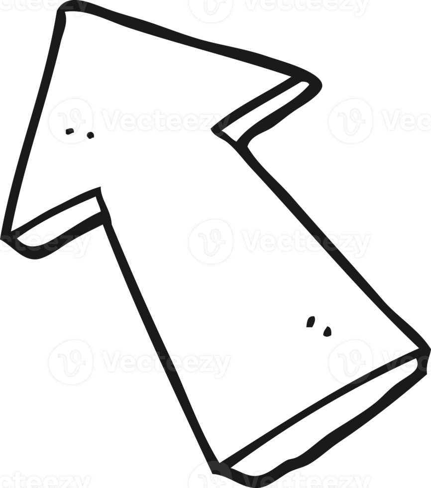 hand drawn black and white cartoon pointing arrow png