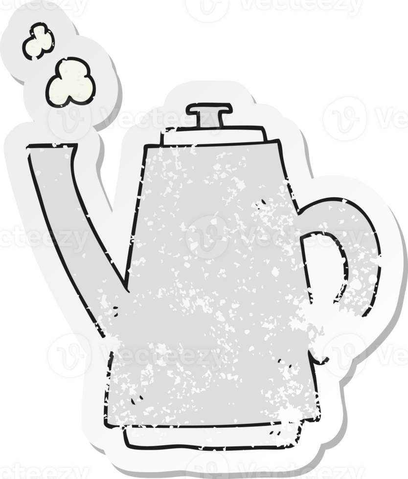retro distressed sticker of a cartoon coffee kettle png