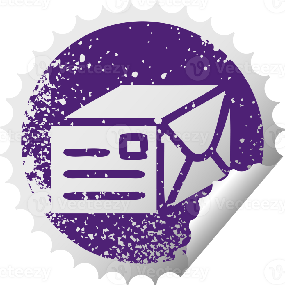 distressed circular peeling sticker symbol of a paper parcel png