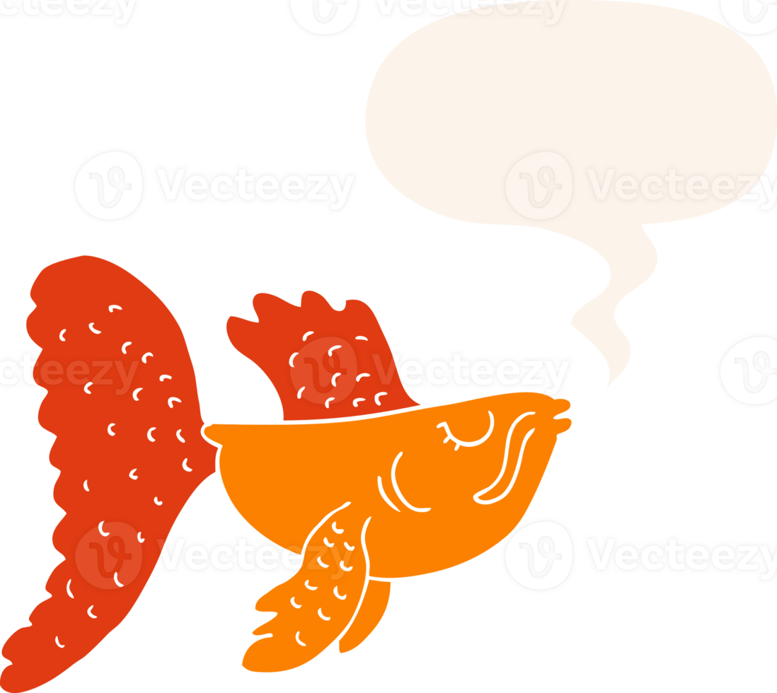 cartoon chinese fighting fish with speech bubble in retro style png