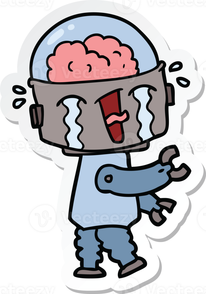 sticker of a cartoon crying robot png