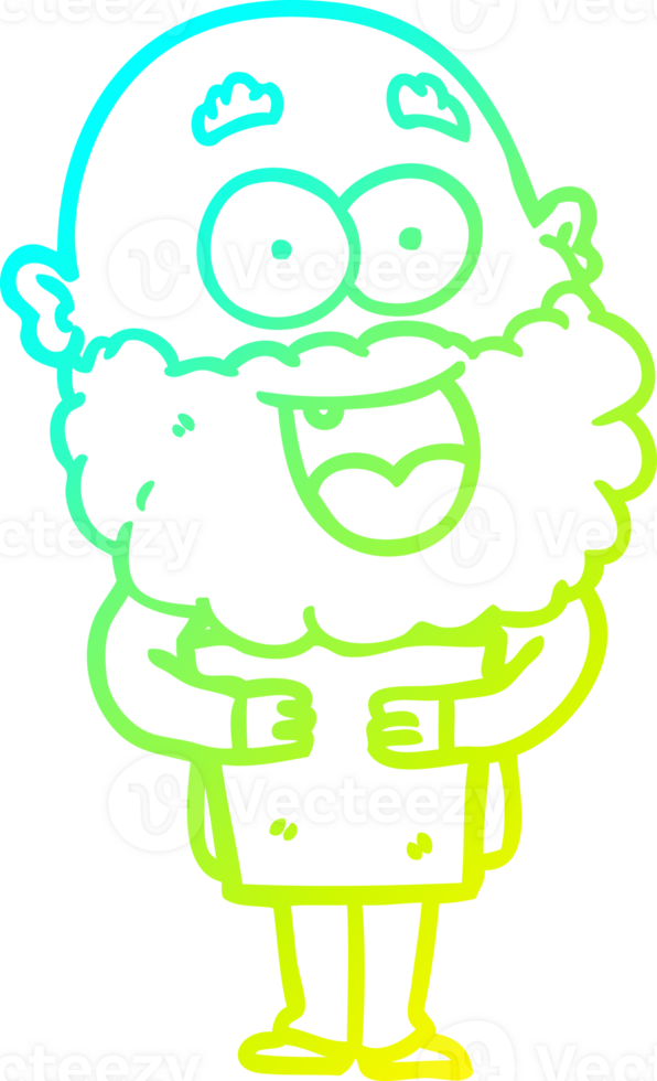 cold gradient line drawing of a cartoon crazy happy man with beard and book png